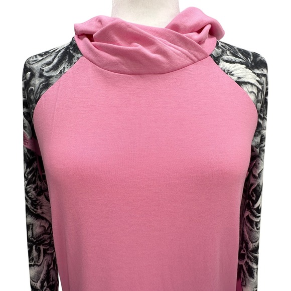 LuLaRoe Amber Hoodie Womens Small Pink Floral Breast Cancer Ribbon Pullover S - Picture 3 of 10